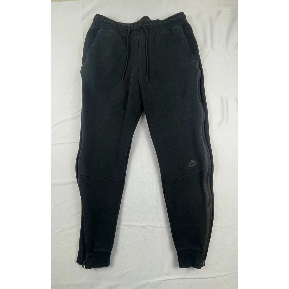 Nike Tech Fleece Joggers Mens Black Tapered Sweatpants Side Zip Pocket Pinhole